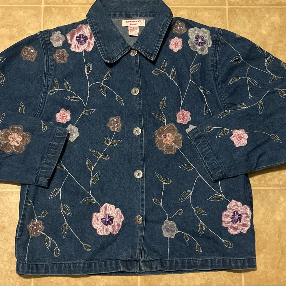 Chadwick sport blue denim floral appliquéd shirt/jacket